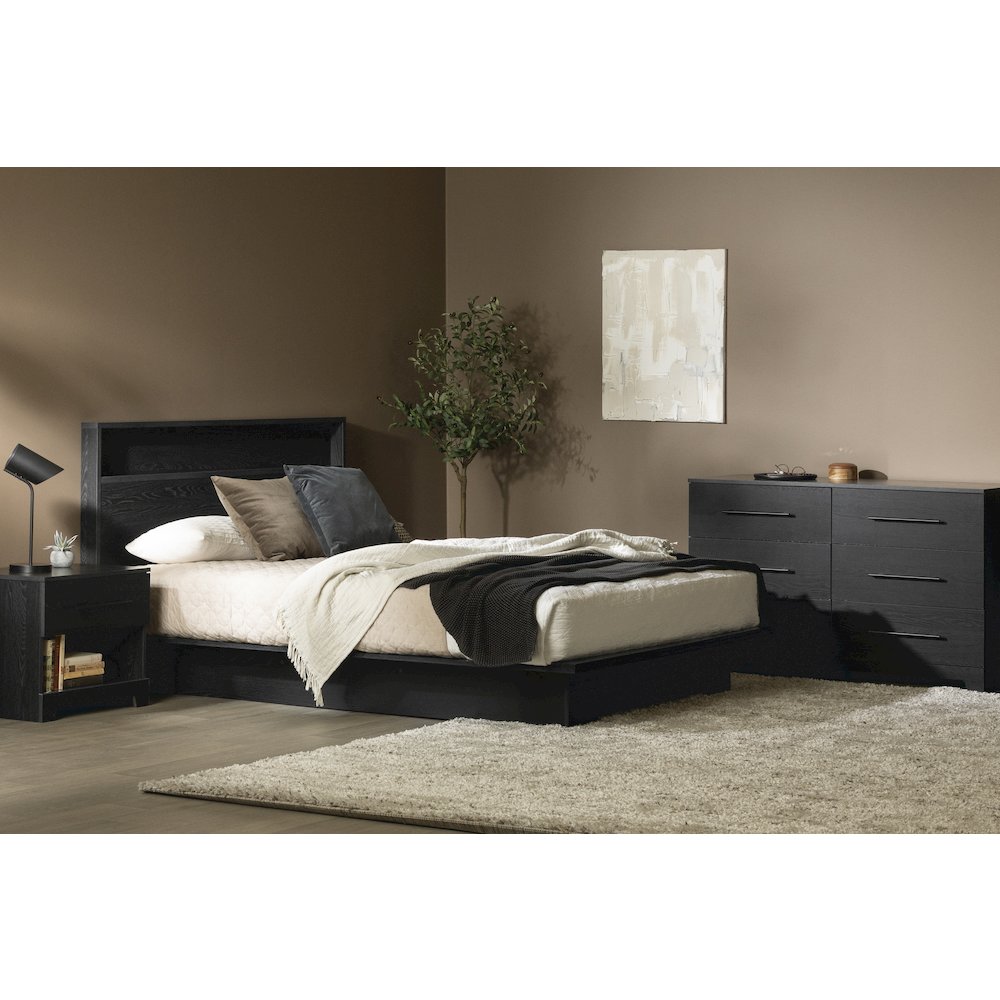 Primo Platform Bed with Drawer, Black Oak