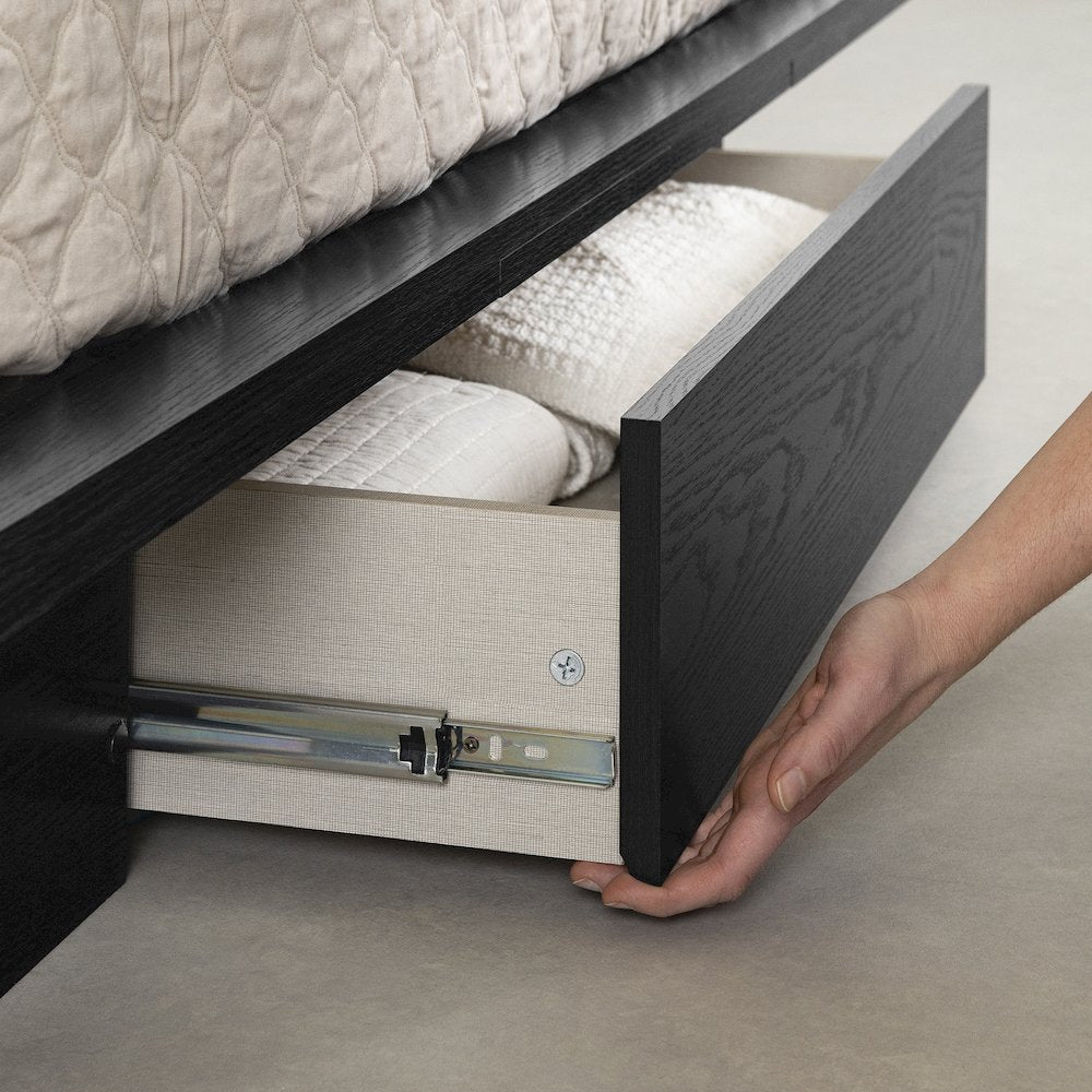 Primo Platform Bed with Drawer, Black Oak