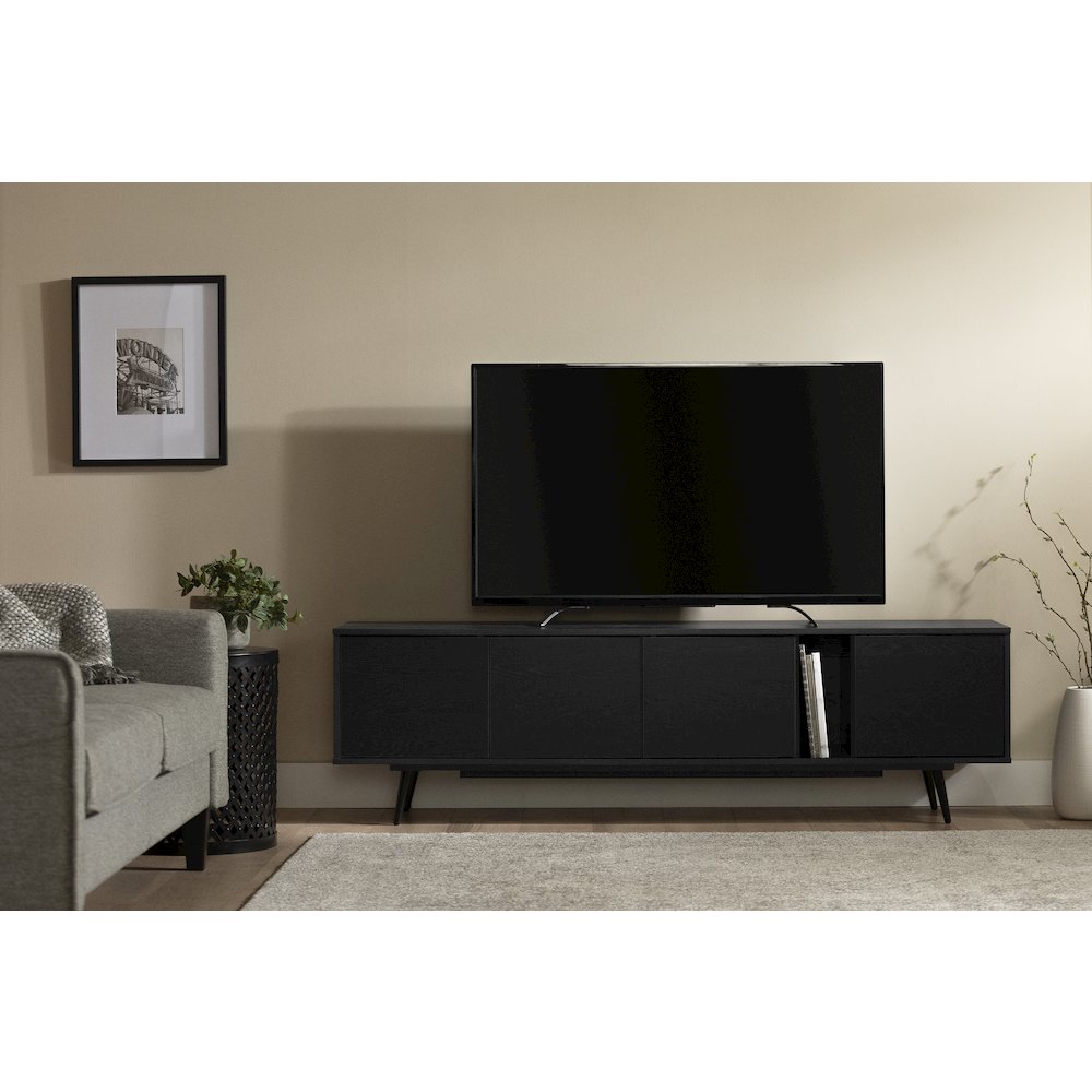 Mezzy TV Stand with Doors, Black Oak