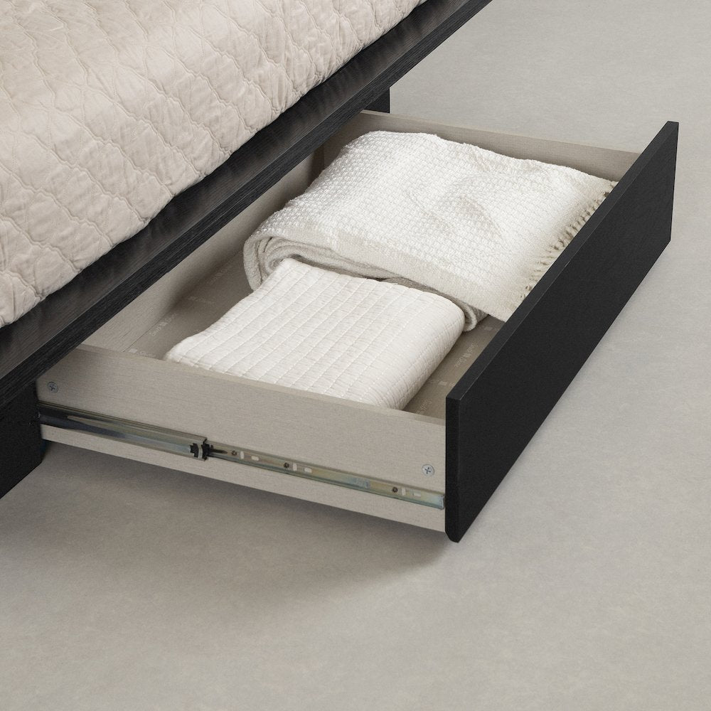 Primo Platform Bed with Drawer, Black Oak