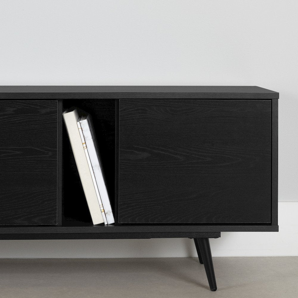 Mezzy TV Stand with Doors, Black Oak