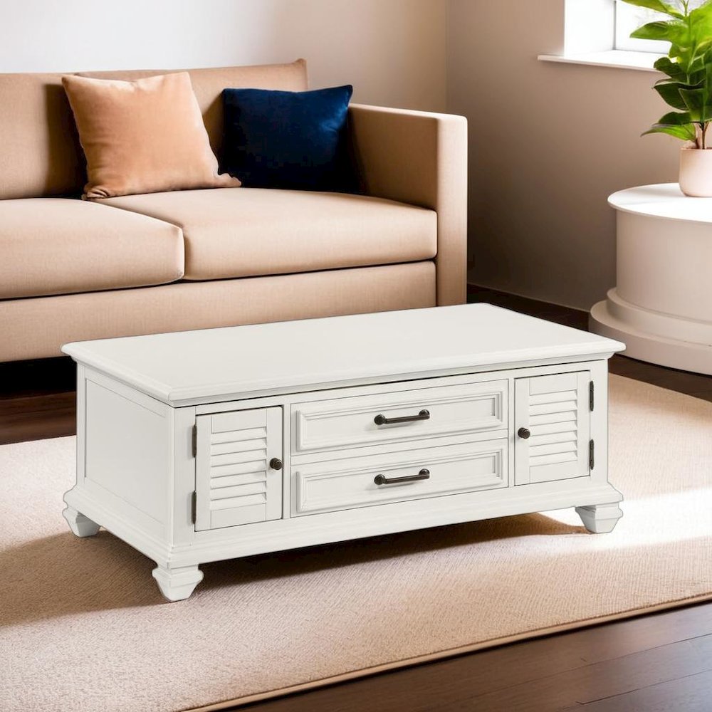 Soft White Lift-Top Coffee Table with MDF and Rubberwood for Living Rooms