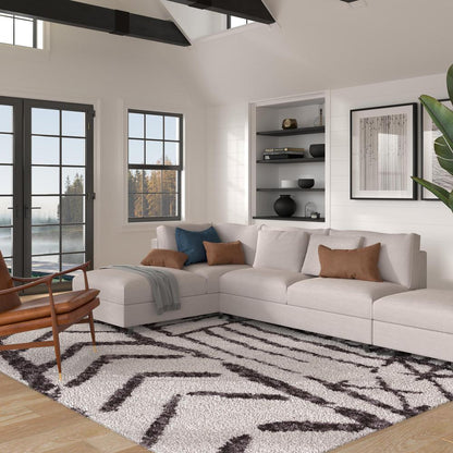 Oasis Juno White and Dark Gray Polyester Area Rug, 5'3 x 7'6"