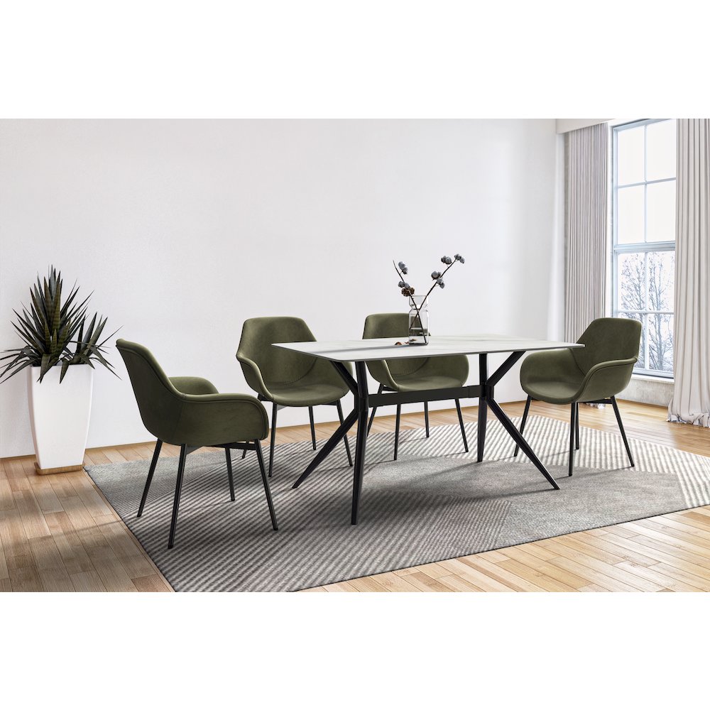 Elega Series Black Carbon Steel Dining Table 62 With White Sintered Stone Top