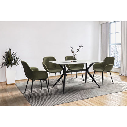 Elega Series Black Carbon Steel Dining Table 62 With White Sintered Stone Top