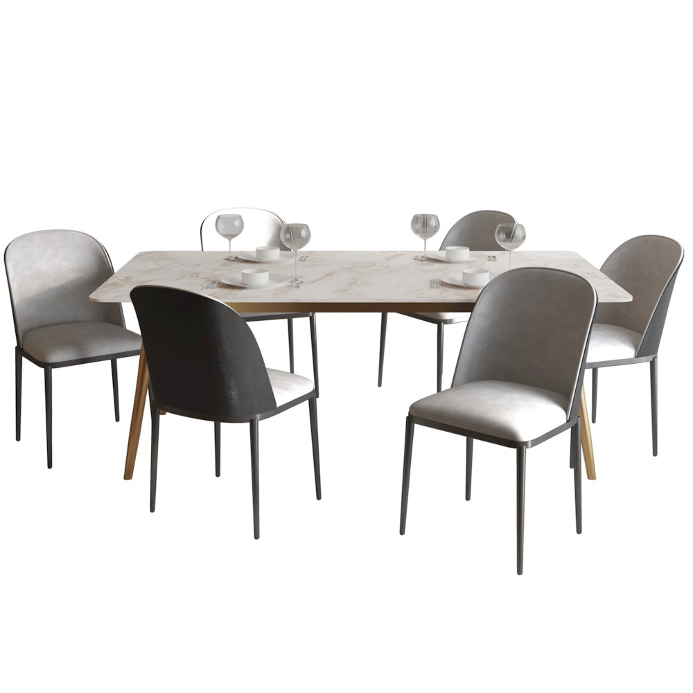 Zayle 7-Piece Dining Set with 55" Rectangular Dining Table in Black/Light Grey