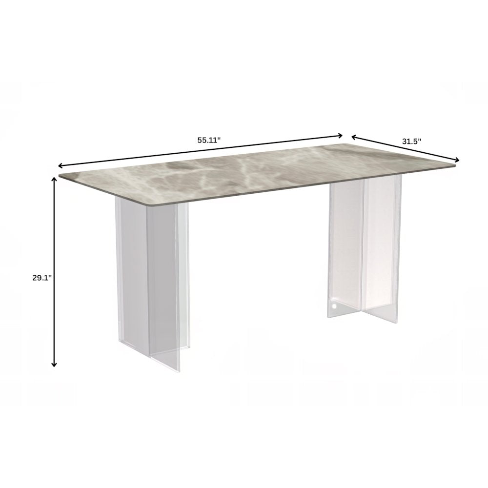 Kova Series Dining Table, Clear Base with 55" Deep Grey Sintered Stone Top