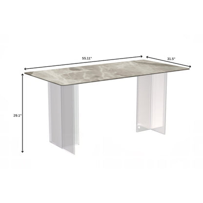 Kova Series Dining Table, Clear Base with 55" Deep Grey Sintered Stone Top