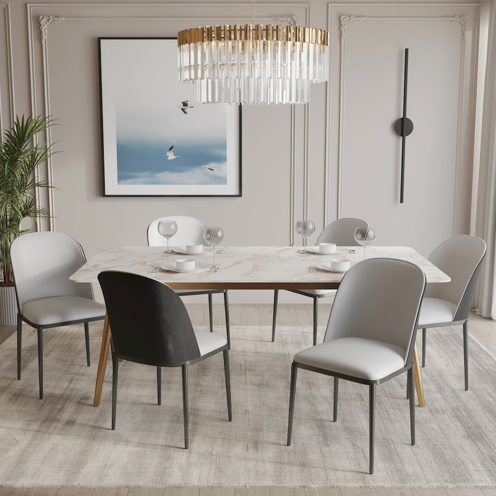 Zayle 7-Piece Dining Set with 55" Dining Table in Black/Platinum Blue