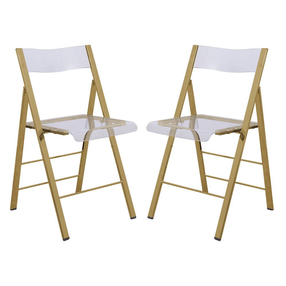 Menno Modern Acrylic Gold Base Folding Chair, Set of 2