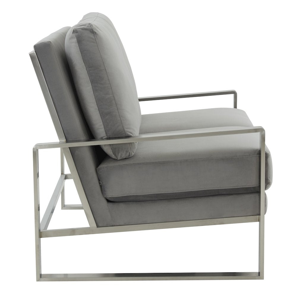 Jefferson Contemporary Modern Velvet Loveseat With Silver Frame