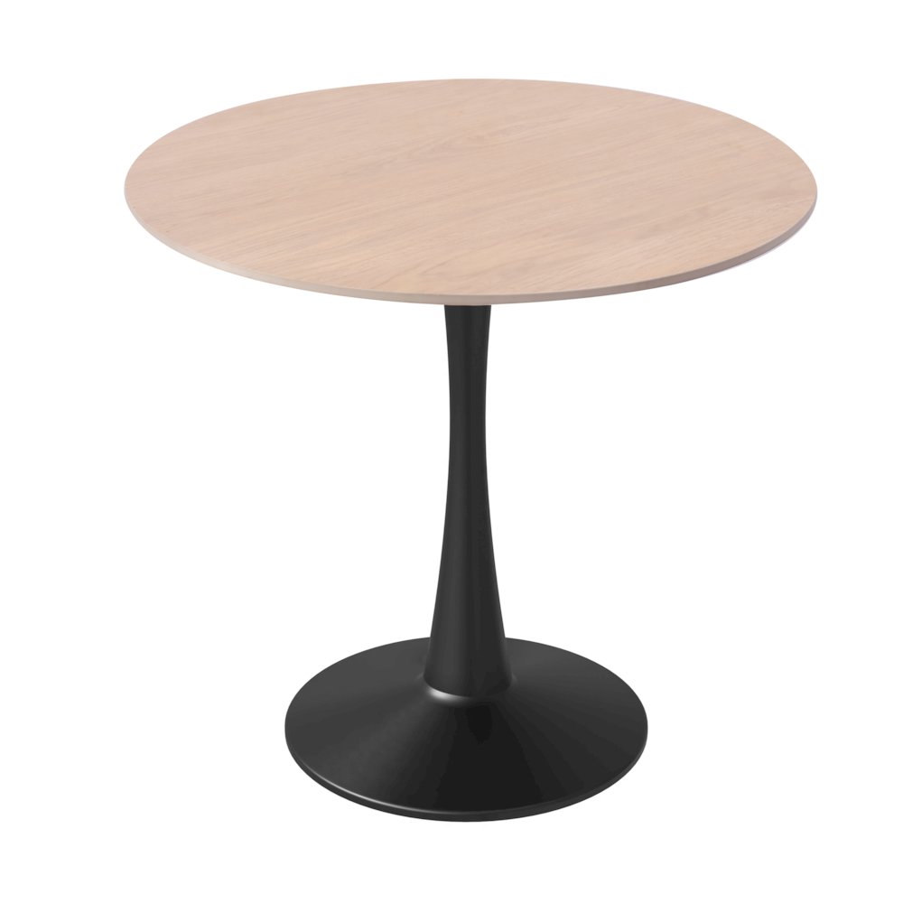 Bristol 27" Round Dining Table Black Base with Sintered Stone Natural Wood Top