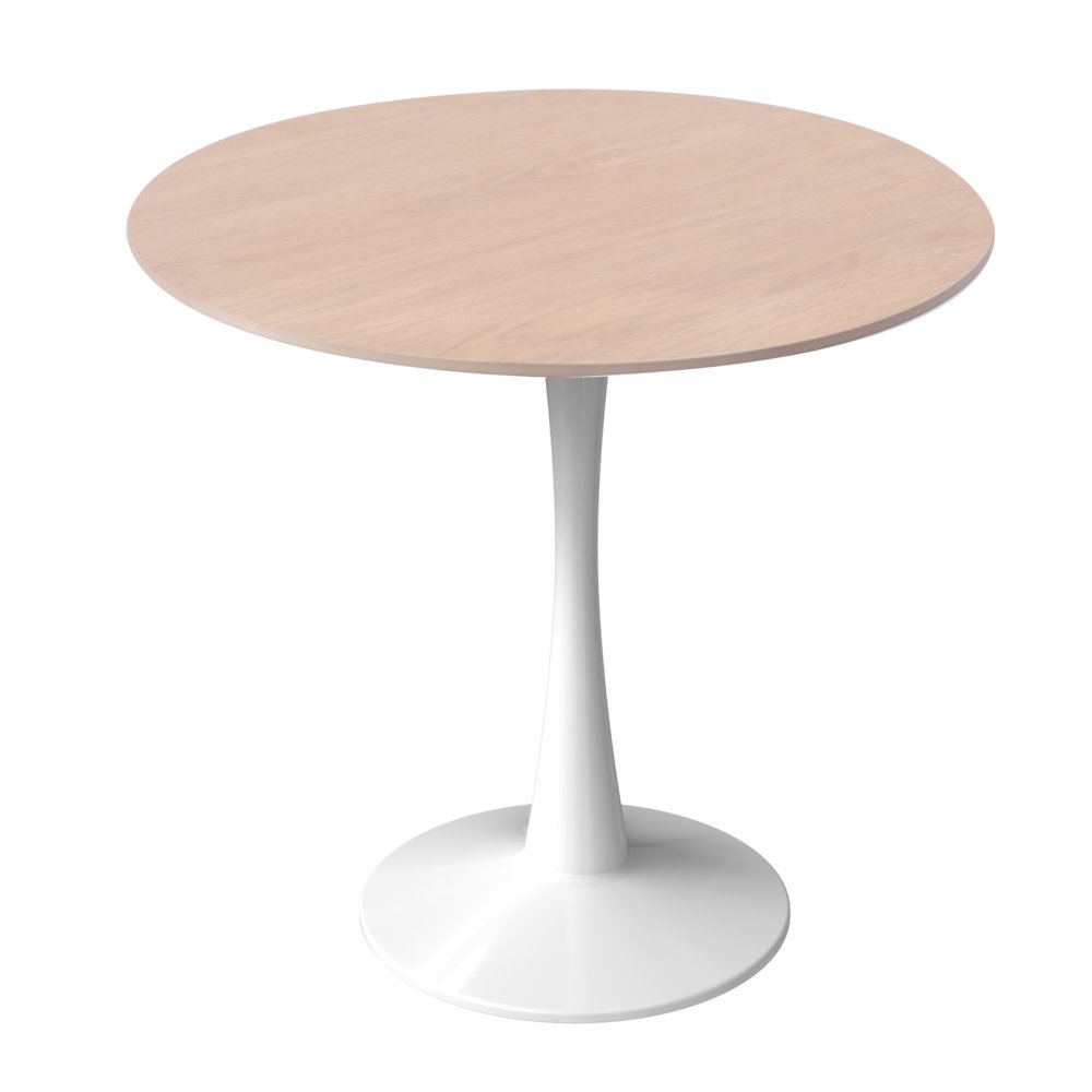 Bristol 27" Round Dining Table White Base with Sintered Stone Natural Wood Top