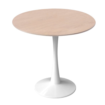 Bristol 27" Round Dining Table White Base with Sintered Stone Natural Wood Top