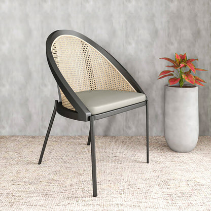 Urbane Collection Modern Dining Chair With Wicker back in Olive Green - Set of 2