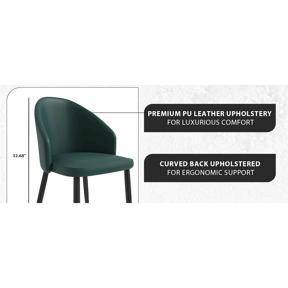 Paradiso Collection Modern Dining Seat in Green  Set of 2