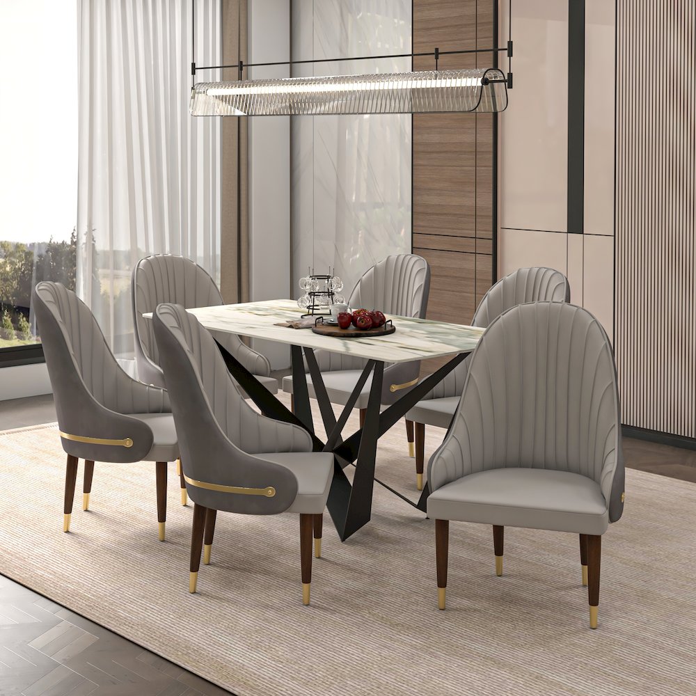 Elara Collection Wooden Dining Chair in Two-Tone Grey Set of 2