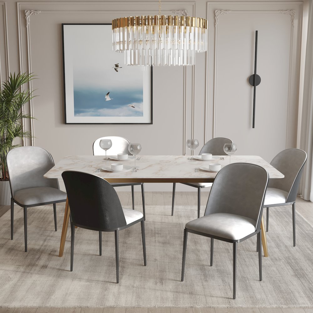 Zayle 7-Piece Dining Set with 55" Rectangular Dining Table in Black/Light Grey