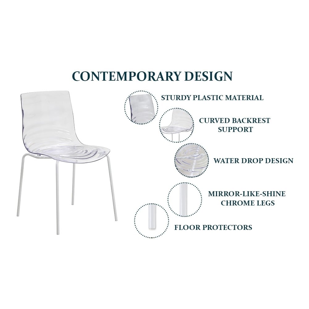 Astor Water Ripple Design Dining Chair in White Base Clear Seat Set of 4