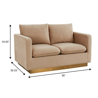 Nervo Modern Mid-Century Upholstered Velvet Loveseat with Gold Frame