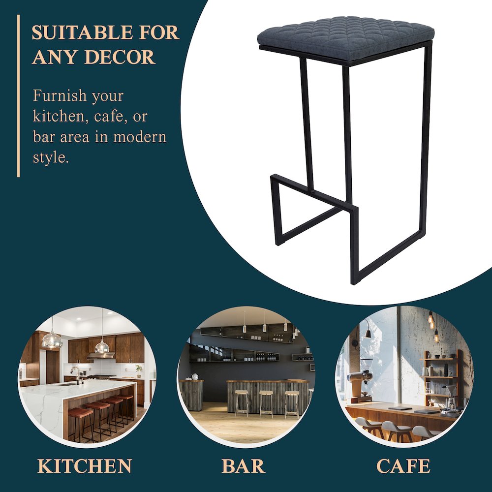 Quincy Leather Bar Stools With Metal Frame Set of 2