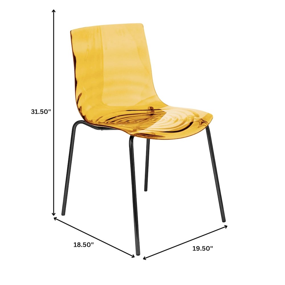 Astor Water Ripple Design Dining Chair in Black Base Orange Seat Set of 2
