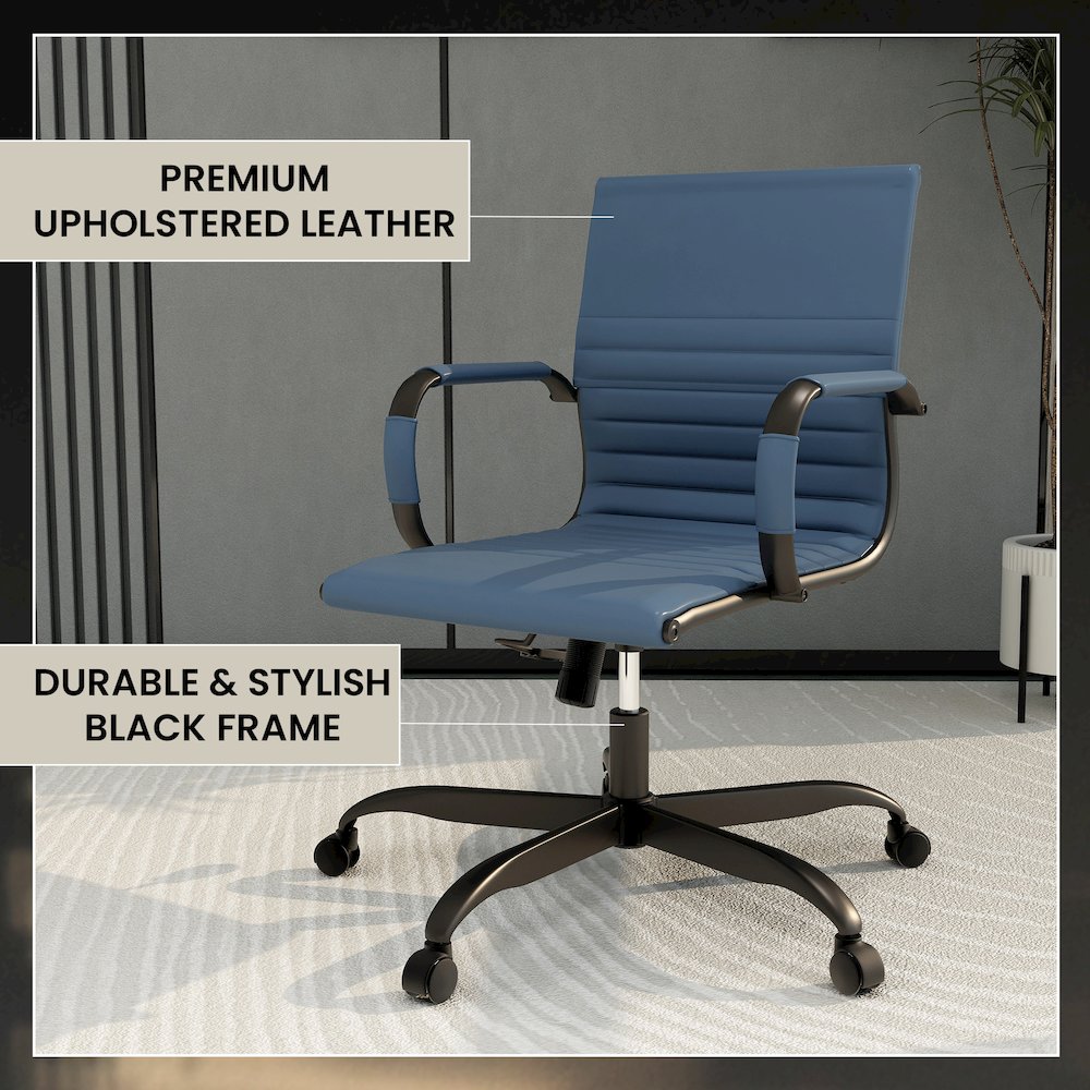 Harris Leather Office Chair in Blue With Black Frame