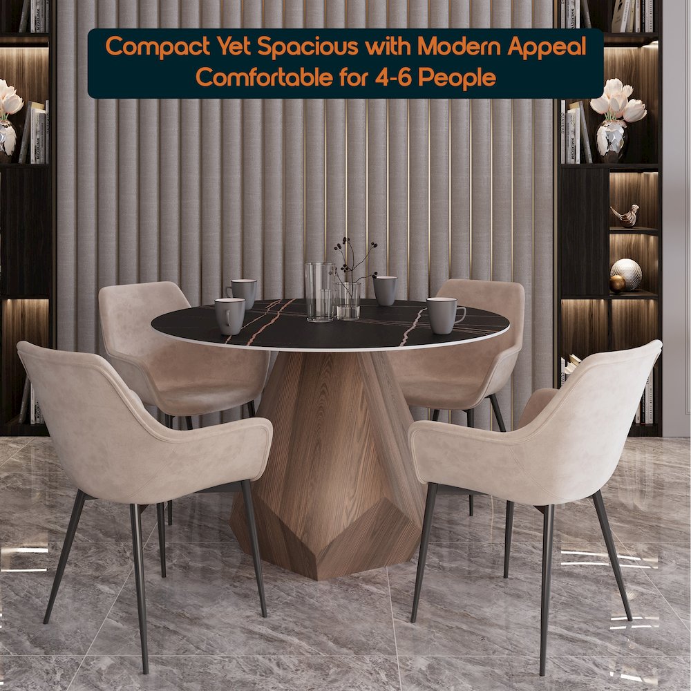 Nebo Modern Dining Table in Walnut Base with Black Sintered Stone  Top