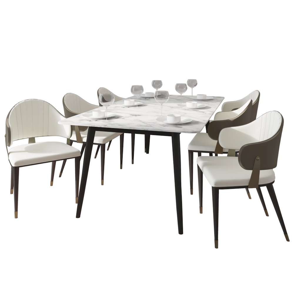 Zayle 7-Piece Dining Set with 55" Rectangular Dining Table in Taupe