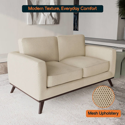 Chester Modern Faux Leather Loveseat in Beige Mesh