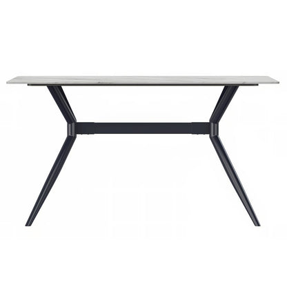 Elega Series Black Carbon Steel Dining Table 62 With White Sintered Stone Top