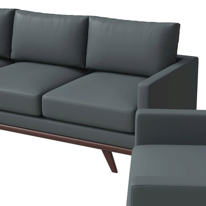 Chester 3-Piece Leather Living Room Sofa Set with Birch Wood Base Grey