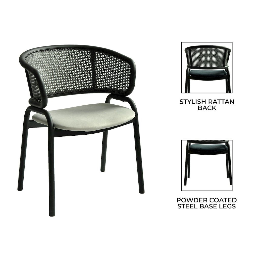 Ervilla Dining Armchair in Black Steel Frame Set of 4