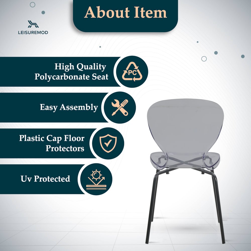 Modern Oyster Transparent Side Chair in Black Base set of 2