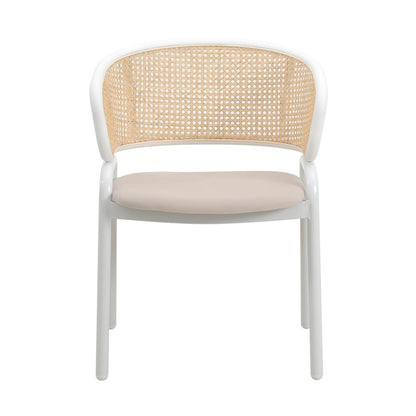 Ervilla Modern Dining Chair with White Powder Coated Steel Legs and Wicker Back