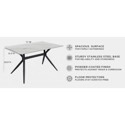 Elega Series Black Carbon Steel Dining Table 62 With White Sintered Stone Top