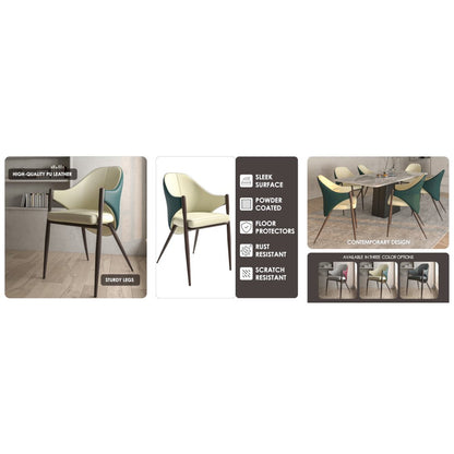 Sante Collection Modern Dining Chair Set of 2 in Cream/Green