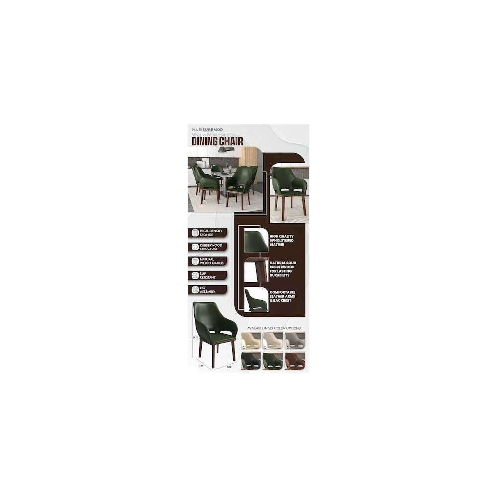 Vivara Collection Modern Dining Chair in Dark Green Set of 2