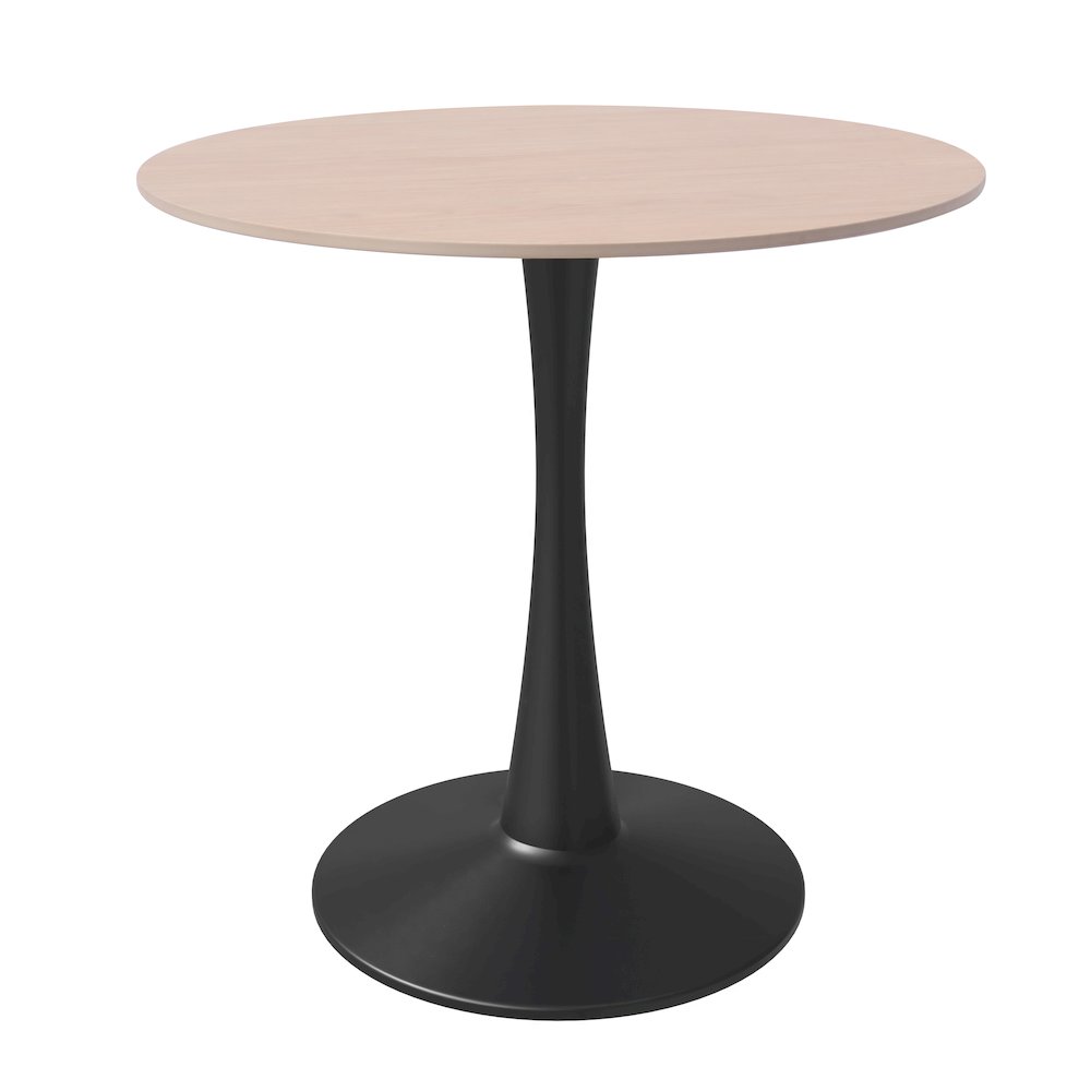 Bristol 27" Round Dining Table Black Base with Sintered Stone Natural Wood Top