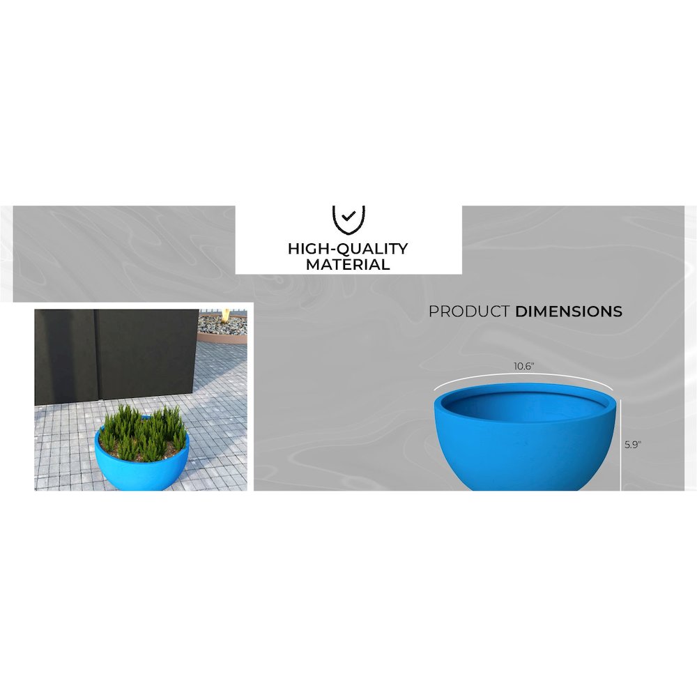 Grove Series Hemisphere Poly Clay Planter in Blue 10.6 Dia, 5.9 High