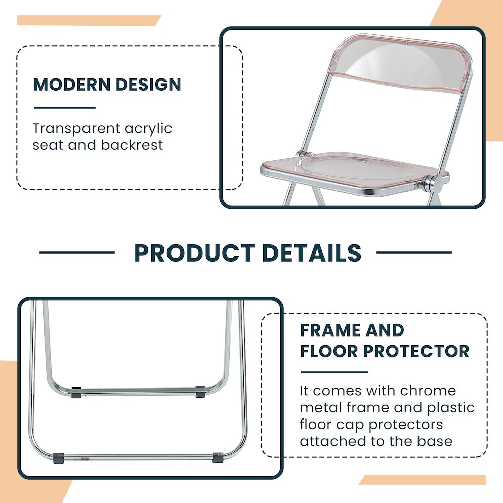 Lawrence Acrylic Folding Chair With Metal Frame, Set of 4
