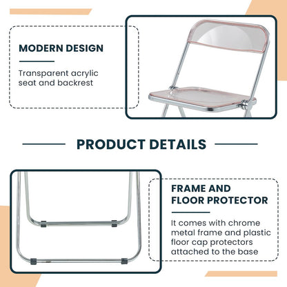 Lawrence Acrylic Folding Chair With Metal Frame, Set of 4