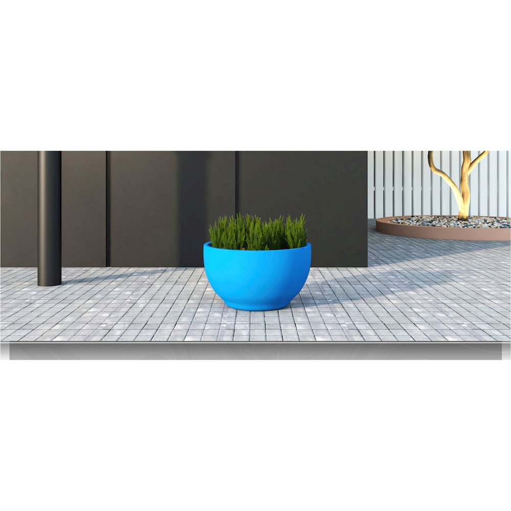 Grove Series Hemisphere Poly Clay Planter in Blue 10.6 Dia, 5.9 High