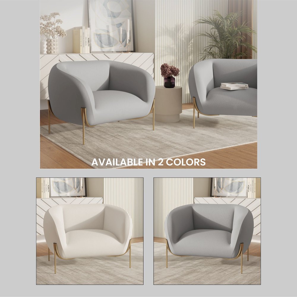 Zuno Collection Modern Single Seater Sofa in Light Grey Velvet