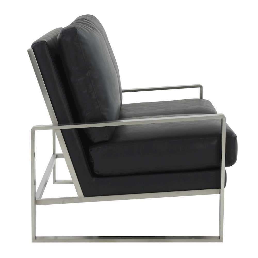 Jefferson Contemporary Modern Faux Leather Loveseat With Silver Frame