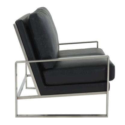 Jefferson Contemporary Modern Faux Leather Loveseat With Silver Frame