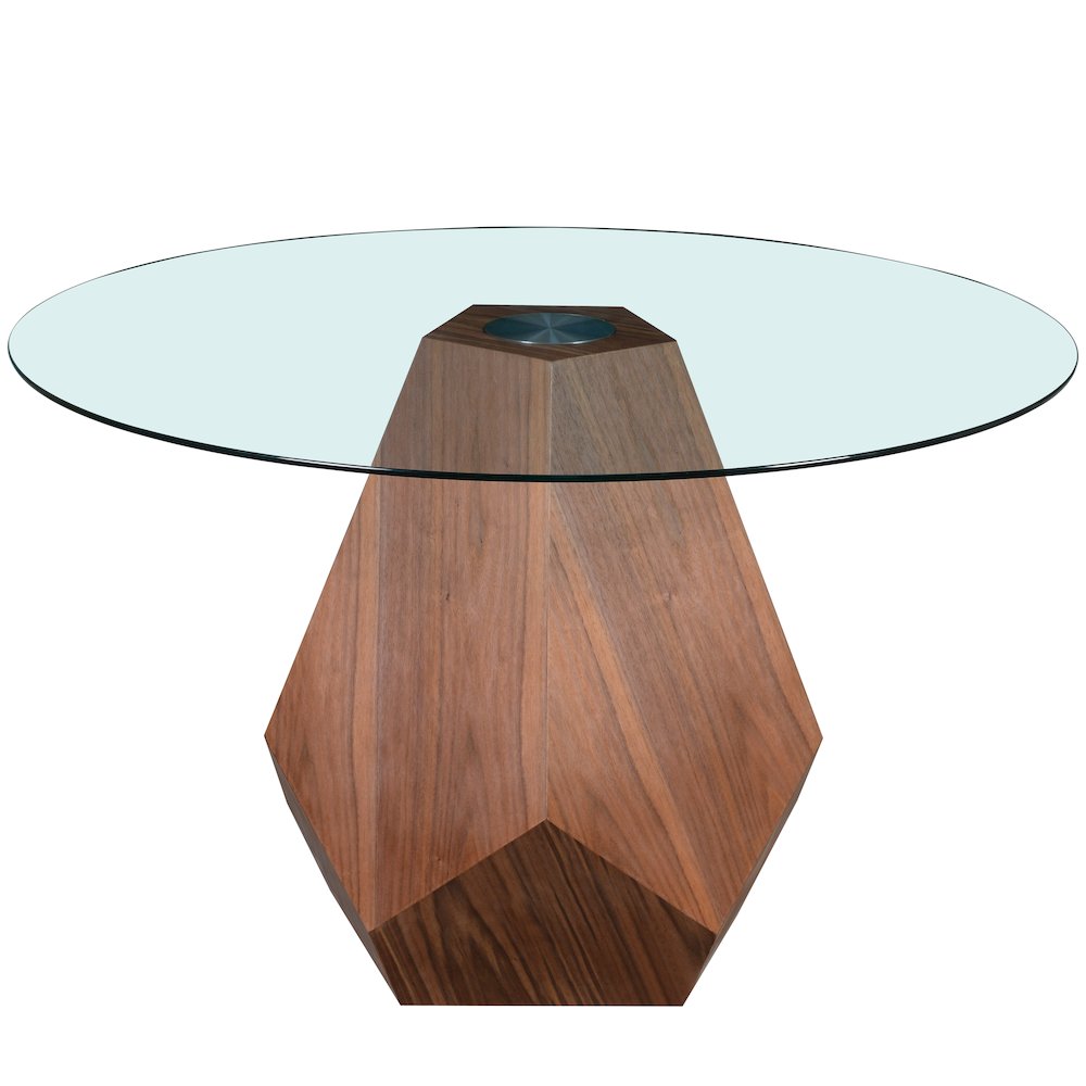 Nebo Modern Dining Table in Walnut Base with Clear Glass Top