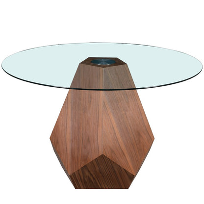 Nebo Modern Dining Table in Walnut Base with Clear Glass Top
