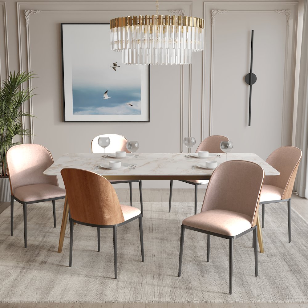 Zayle 7-Piece Dining Set with 55" Dining Side Chair in Natural Wood/Brown