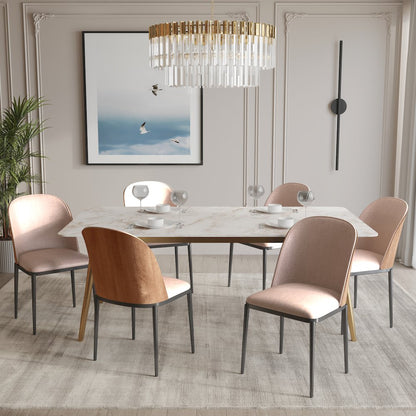 Zayle 7-Piece Dining Set with 55" Dining Side Chair in Natural Wood/Brown